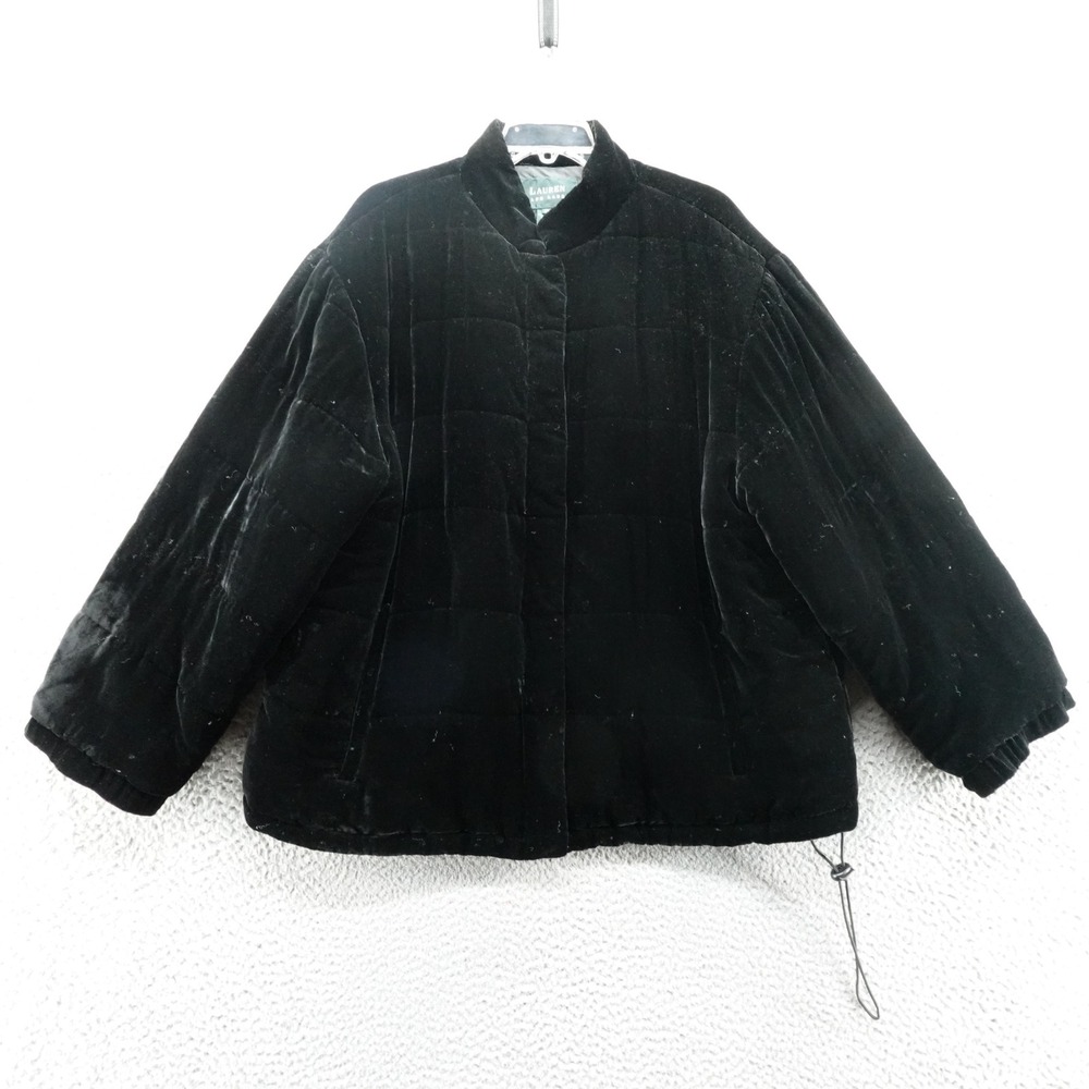 Lauren Ralph Lauren Black Silk Blend Quilted Velvet Puffer Jacket Womens 2X